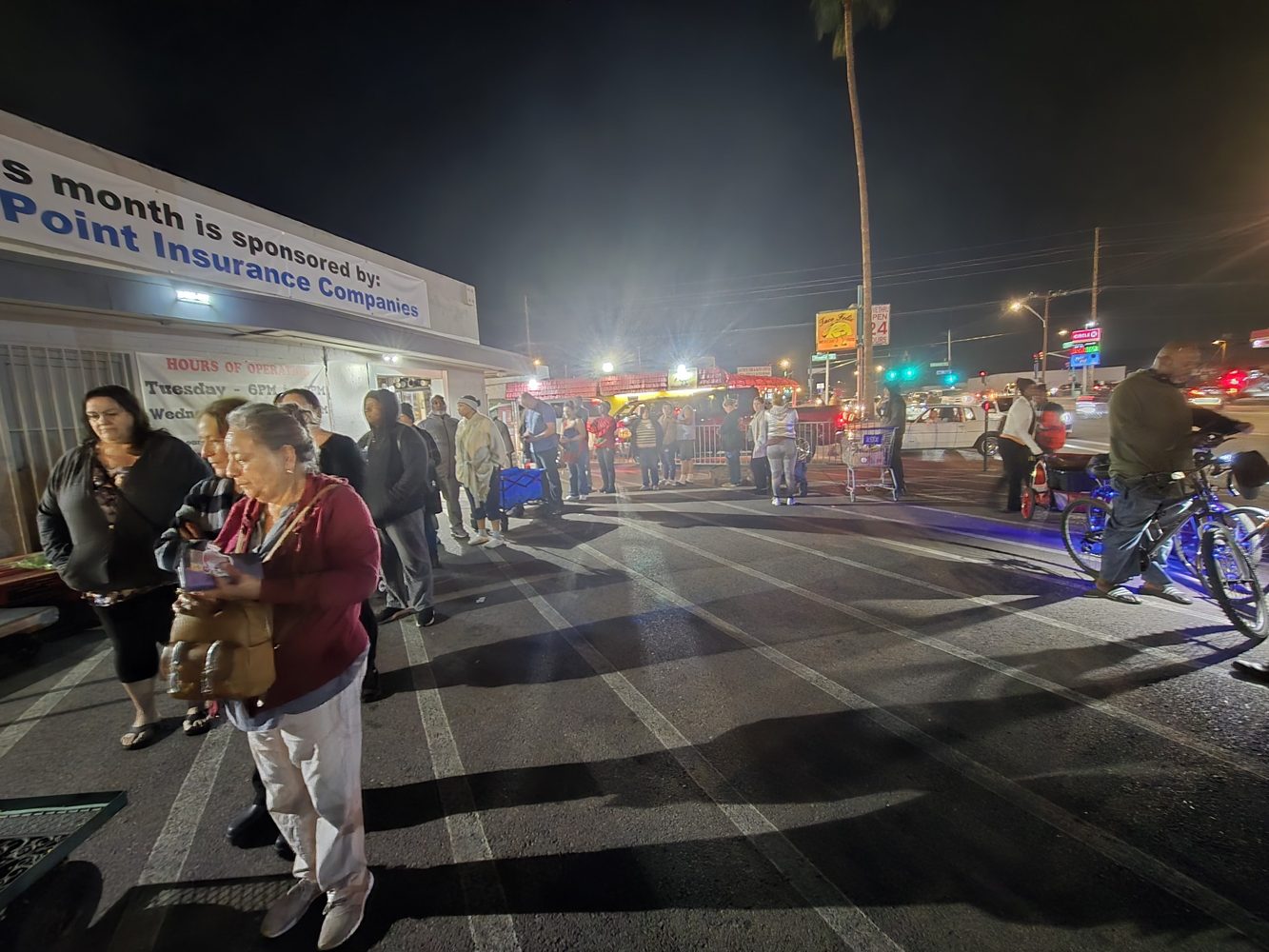 Nighttime Thanksgiving food distribution